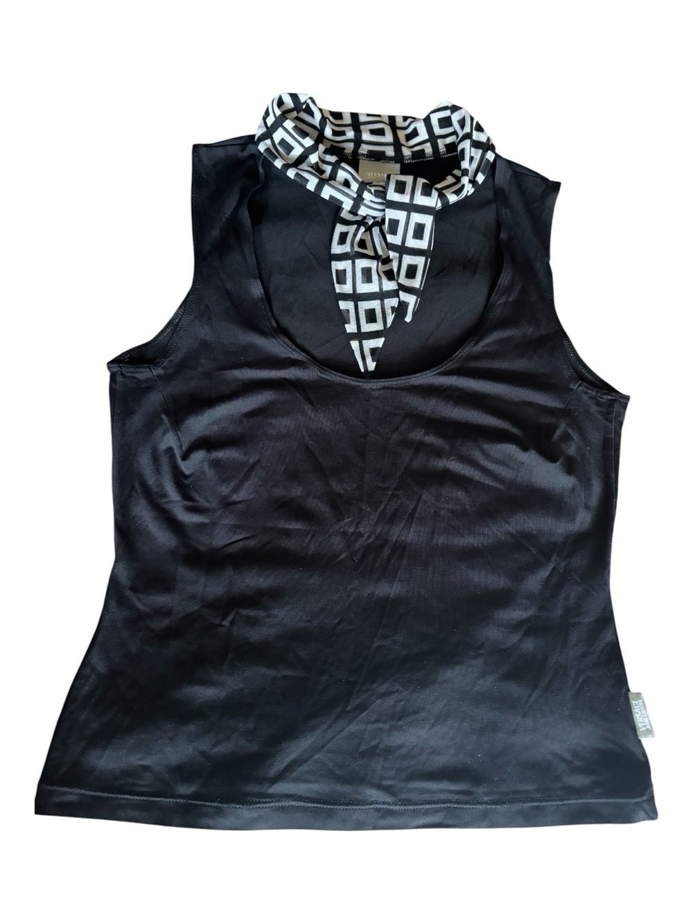 Versace Jeans Collection Black Tank w Signature Geometric Tie Sz L (Sm) Like new